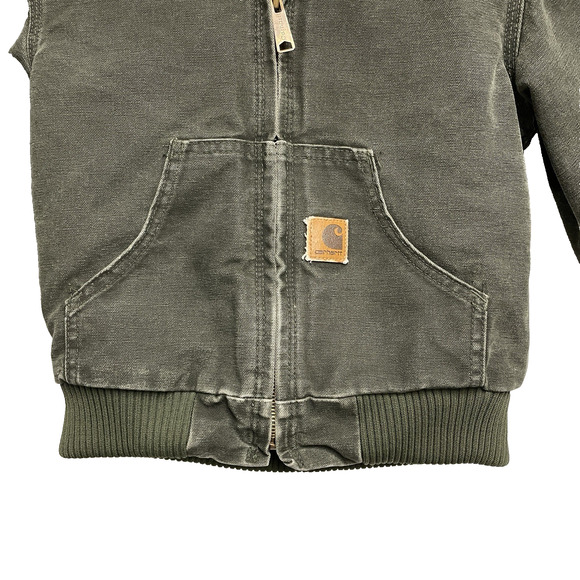 Carhartt Youth Green Canvas Hooded Full Zip Jacket YYJ130 - Size M - Picture 3 of 13